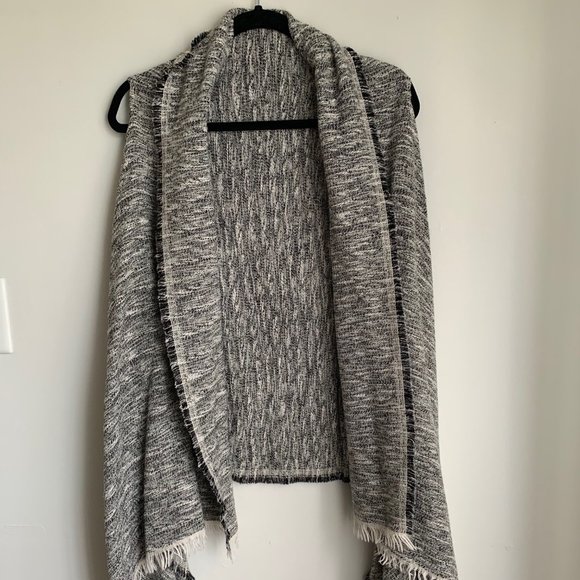 Express Black/White Fringed Cardigan - Picture 1 of 5